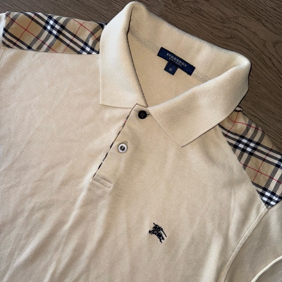 Vintage Burberry London Nova Check Cream Long Sleeve 100% Cotton Polo Shirt Sz M - Picture 2 of 16
